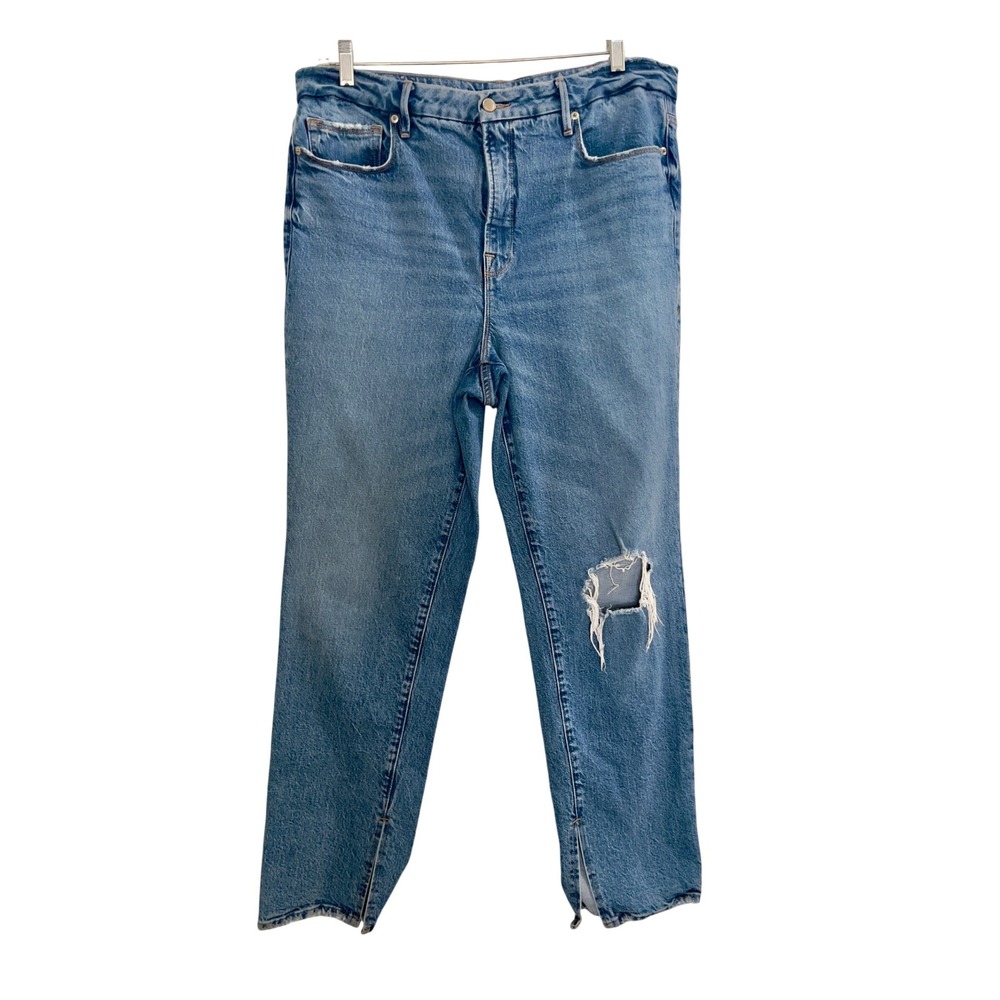 Good American Good 90s Distressed Straight Leg Jeans Blue Size 15 GB062T 1263
